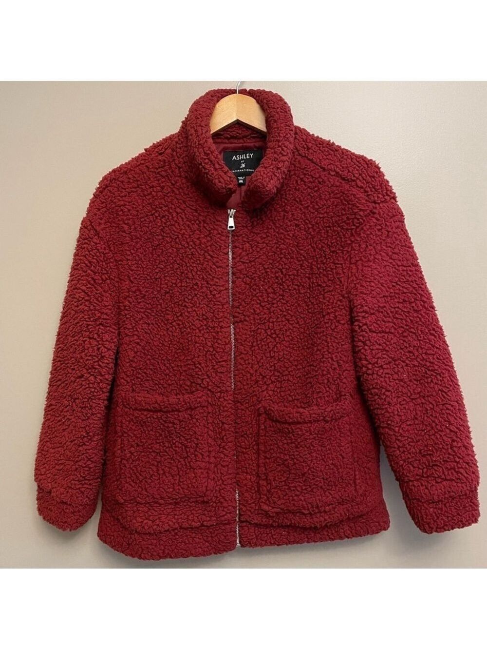 Ashley By 26 International Red Sherpa Zip Up Jacket Medium - Picture 2 of 6